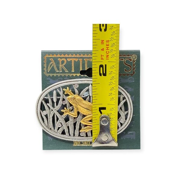 Vintage Artifacts Frog Brooch Pin Silver & Gold Tone Oval Design 3"x 2" - Picture 5 of 6